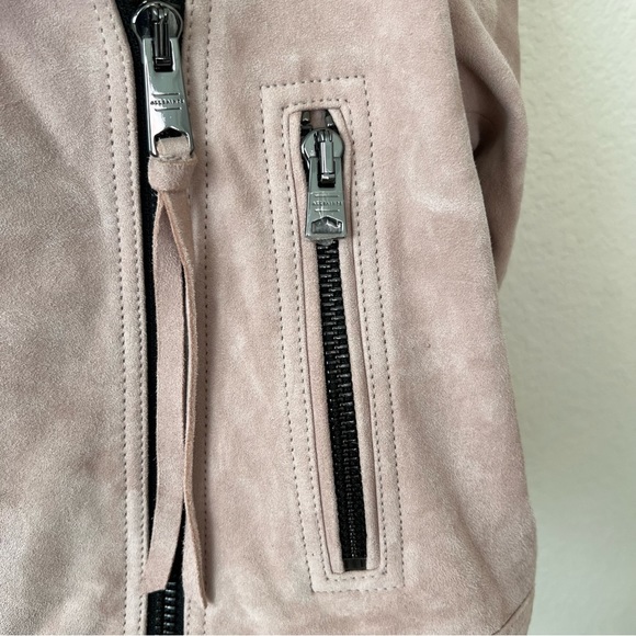 NEW All Saints Ayra Suede Biker jacket in pink size 6 - Picture 7 of 12